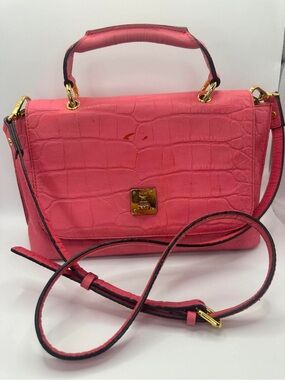 MCM Pink Croc-Embossed Top Handle Crossbody Bag